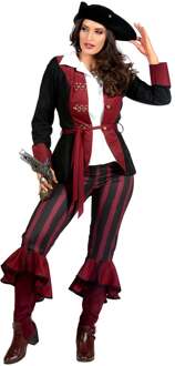 Piraat Outfit Dame burgundy/zwart premium Rood - Zalm, Zwart