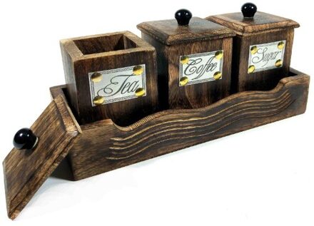 Piramigo Reproductie Antieke Houten Thee Koffie Suiker Set