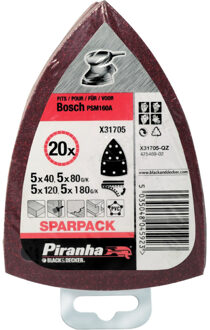 Piranha Schuurstroken Bosch PSM (5xK40, 5xK80, 5xK120, 5xK180), 20 stuks X31705