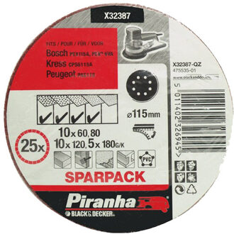 Piranha Sparpack 115 mm excenter; korrel 60 (10x), 80 (10x), 120 (5x), 25 stuks X32387