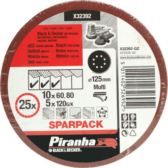 Piranha Sparpack 125 mm excenter; korrel 60 (10x), 80 (10x), 120 (5x), 25 stuks X32392