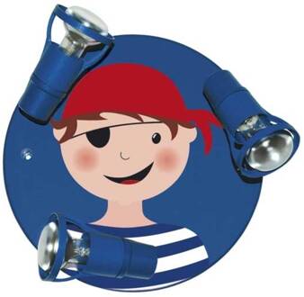 Pirat plafondlamp, Portrait voor kinderen 3-lamps rood, blauw, wit