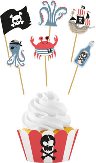 Pirate Party Cupcake Decoratie (6 sets) Multikleur - Print