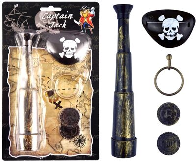 Piraten accessoires set met verrekijker 5 delig Zwart