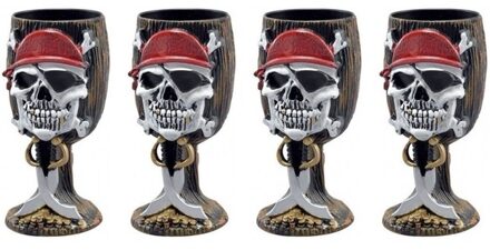 Piraten feest accessoires kelk/drinkbeker - 4x - 17 cm - Piraten thema feestje feestartikelen
