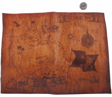 Piraten feest Schatkaart - papier - met kompas - 30 x 30 cm - feestartikel Multi