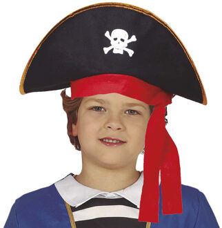 Piraten kapitein hoed voor kinderen - carnaval/verkleed accessoires - zwart - met ornamenten