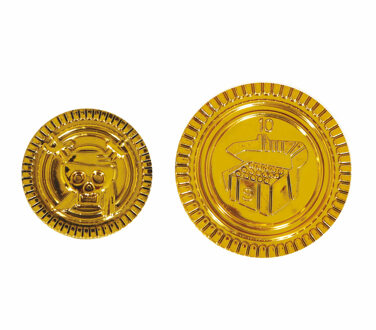 Piraten munten/geld van kunststof - 25x oude munten - gouden dukaten - Verkleed speelgoed Goudkleurig