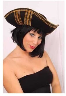 Piraten Steek Verkleed Hoed Zwart Met Goud Voor Volwassenen - Verkleedhoofddeksels