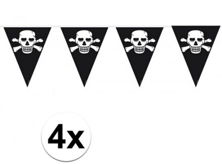 Piraten vlaggenlijn - 4x stuks - zwart - 10 meter - plastic - feestversiering - piratenversiering