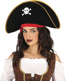 Piratenhoed zwart - Verkleed hoeden - Volwassenen - polyester - piraten/zeerover thema