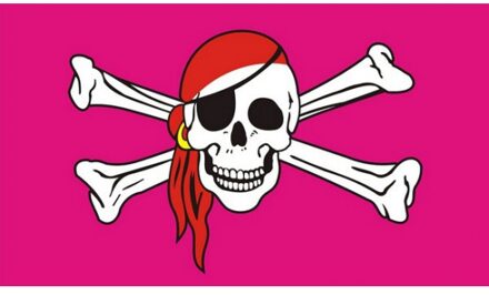 Piratenvlag - roze - 150 x 90 cm - polyester - Piraten thema feestversiering