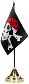 Piratenvlag tafelvlaggetje op voetje One Eyed Jack - polyester - thema piraat Zwart