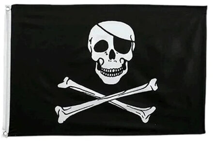 Piratenvlag - zwart/wit - 90 x 150 cm - polyester - piraten thema vlag - feestartikel/themafeest Multi