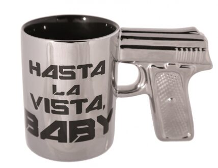 Pistool mok - Hasta la Vista Baby - zilver - 300 ml - terracotta - koffiemok