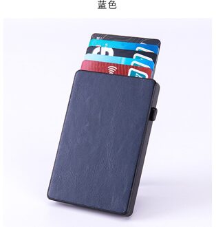 Pitebo Metalen Automatische Pop-Up Bankkaart Doos Mannen En Vrouwen Ultra-Dunne Anti-Magnetische Anti-diefstal Card Wallet Goede Look Mooie Kantoor blauw