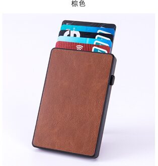 Pitebo Metalen Automatische Pop-Up Bankkaart Doos Mannen En Vrouwen Ultra-Dunne Anti-Magnetische Anti-diefstal Card Wallet Goede Look Mooie Kantoor bruin