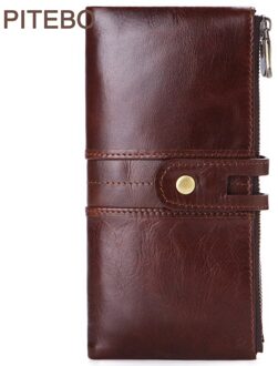Pitebo Zakelijke Lederen Lange Portemonnee Visitekaarthouder Vrijetijdsbesteding Mode Rits Handtas Bankkaart Zak Visitekaartje Doos koffie