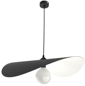 Piuma Hanglamp, 1x E27, Metaal, Zwart Mat/wit, D.60cm