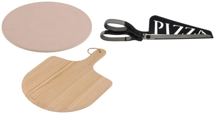 Pizzabak set pizzasteen 33 cm met houten schep en pizzaschaar - Pizzascheppen Multikleur
