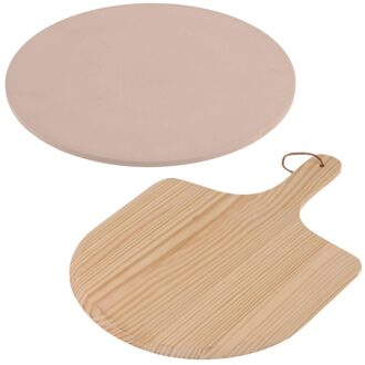 Pizzabak set pizzasteen 33 cm met houten schep