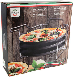 Pizzaplaat Bakset - 3-delig - 3 bakplaten 29 cm - met standaard