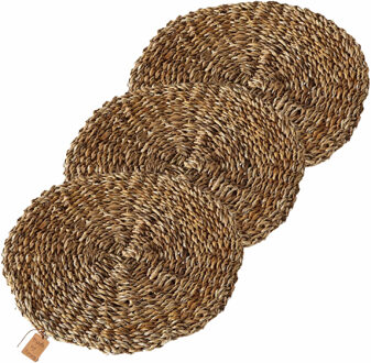 Placemat - 12x - zeegras handgemaakt - naturel bruin - D40 cm