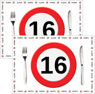 Placemat 16 jaar - 20x stuks - 42 x 30 cm - 90g - papier - verjaardag - jubileum