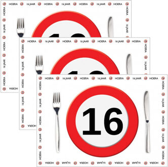 Placemat 16 jaar - 30x stuks - 42 x 30 cm - 90g - papier - verjaardag - jubileum