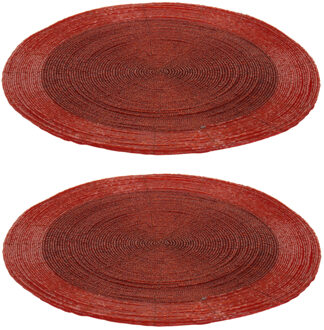Placemat - 2x stuks - rood - D35 cm - kunststof - rond - onderlegger