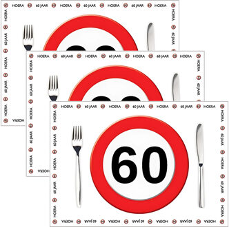 Placemat 60 jaar - 30x stuks - 42 x 30 cm - 90g - papier - verjaardag - jubileum
