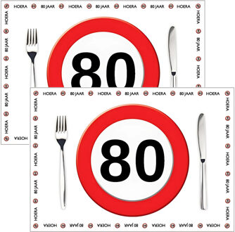 Placemat 80 jaar - 20x stuks - 42 x 30 cm - 90g - papier - verjaardag - jubileum