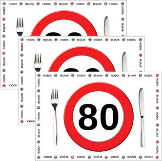 Placemat 80 jaar - 30x stuks - 42 x 30 cm - 90g - papier - verjaardag - jubileum
