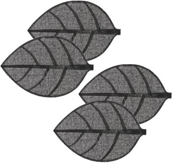 Placemat Leaf - 4x - zwart - ovaal - 50 x 33 cm - Decoratief
