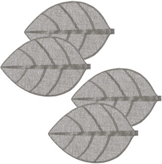 Placemat Leaf - 8x - grijs - ovaal - 50 x 33 cm - Decoratief
