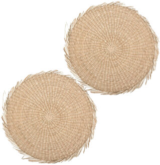 Placemat - Set van 10x stuks - raffia naturel - rond - 38 cm - rond