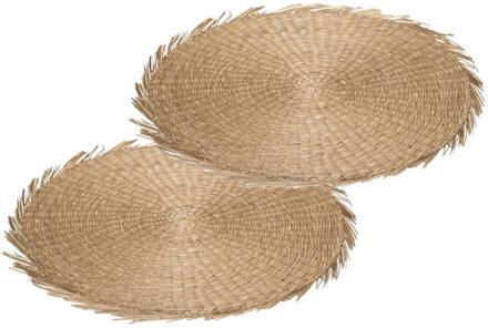 Placemat - Set van 6x stuks - raffia naturel - rond - 38 cm - rond