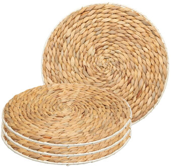 Placemat van afgewerkt zeegras - 4x - naturel - rond - dia 35 cm