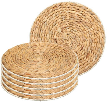 Placemat van afgewerkt zeegras - 6x - naturel - rond - dia 35 cm