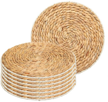 Placemat van afgewerkt zeegras - 8x - naturel - rond - dia 35 cm