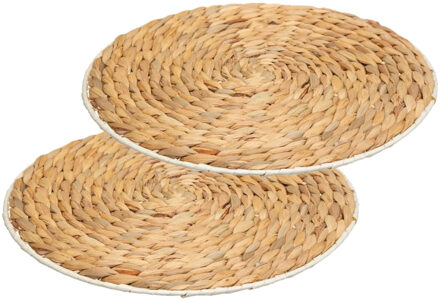 Placemat van afgewerkt zeegras - Set van 4x stuks - naturel - rond - dia 35 cm