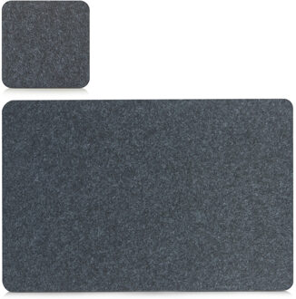 Placemats en onderzetters - set 4x - antraciet grijs - vilt - 45 x 30 cm - Placemats