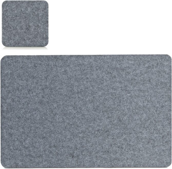 Placemats en onderzetters - set 4x - grijs - vilt - 45 x 30 cm - Placemats