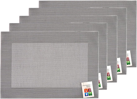 Placemats Hampton - 10x - zilver/grijs - PVC - 30 x 45 cm