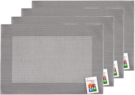 Placemats Hampton - 4x - zilver/grijs - PVC - 30 x 45 cm - Placemats