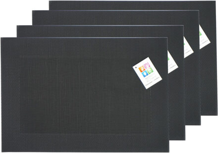 Placemats Hampton - 4x - zwart - PVC - 30 x 45 cm - Placemats