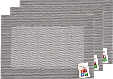 Placemats Hampton - 6x - zilver/grijs - PVC - 30 x 45 cm - Placemats