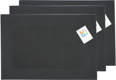 Placemats Hampton - 6x - zwart - PVC - 30 x 45 cm - Placemats