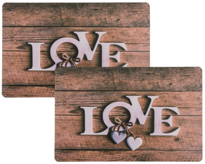 Placemats I love you - 6x - 29 x 44 cm - bruin - onderleggers - Tafeldecoratie met liefde sfeer
