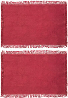 placemats Kenya - 10x - donkerrood - 45 x 30 cm - katoen - met franjes
